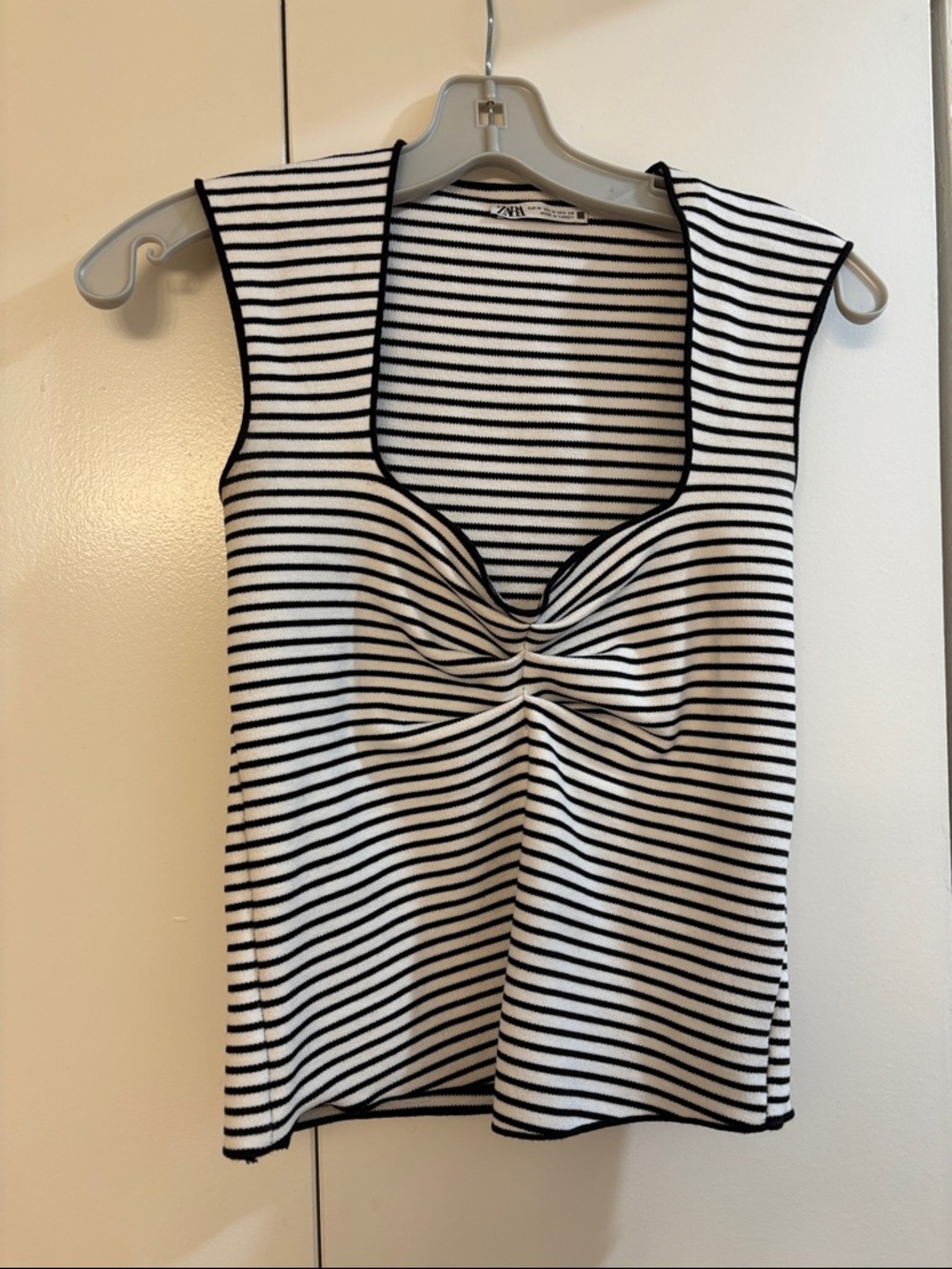 Zara Black & White Striped Twist-Front Tank